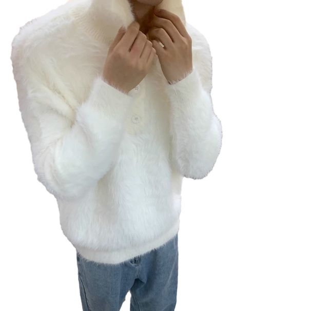 New high-end plush high neck knitted sweater with a lazy autumn and winter style, loose fitting pullover and long sleeved sweater_viptrois.com