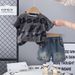 Male 2025 New Baby With Diamond English Short Sleeve Cute Casual Thin Summer Set_viptrois.com