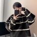Striped Round Neck Sweater, Simple Knit Sweater For Men, Versatile And Trendy Design, Long Sleeved_viptrois.com