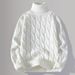 Men's Chunky Knit Sweater With Cable Pattern, Long Sleeve Pullover For Autumn & Winter, Casual Loose Fit, Crew Neck, Machine Washable_viptrois.com