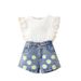 Foreign Trade Children's Clothing Fashion Children's Summer Clothing New Style Mesh Lace Sleeve Top Heart Denim Shorts Girls Suit_viptrois.com