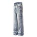 Men's Clothing Retro Washed Distressed White Jeans Men's Trendy Loose Straight Pants Versatile Wide Leg Mopping Trousers_viptrois.com