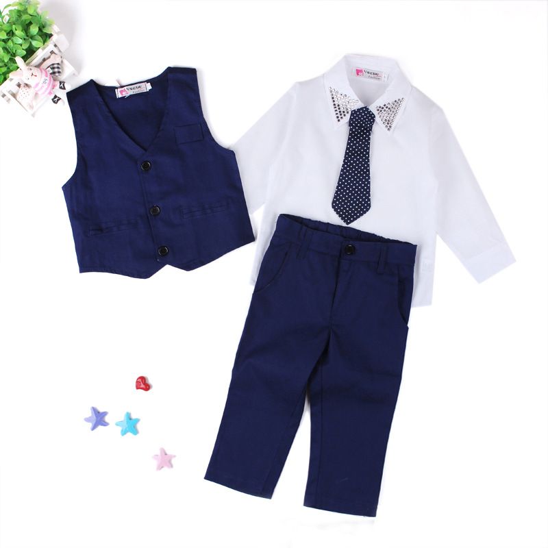 Baby Clothing Boy and gentleman suit shirt + tie + vest + trousers 4-piece set_viptrois.com