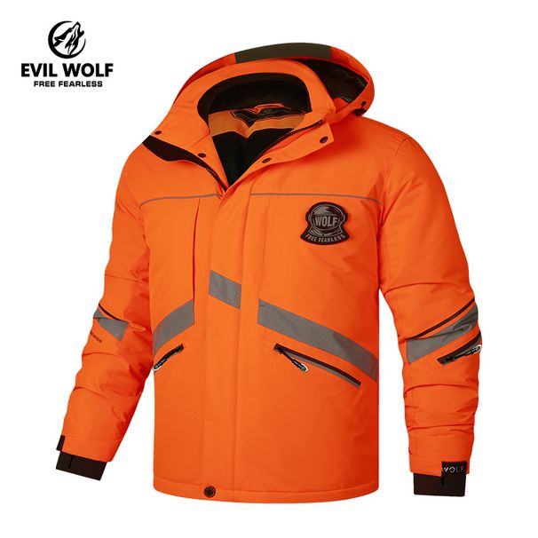"Men's Thickened Ski Jacket – Detachable Hood, Windproof Polyester, Winter Hiking & Urban Outdoor Coat (Black, Orange, Neon Green)"_viptrois.com