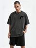 230g Washed Men Casual Tee Silhouette Gun Print Short Sleeve Loose Daily Streetwear T-Shirt_viptrois.com