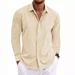 2026 Men's Linen Long-Sleeved T-Shirt Loose Shirt Pure Color Long-Sleeved Cotton-Linen Shirt Men Large Size Men's Fashion Shirt_viptrois.com