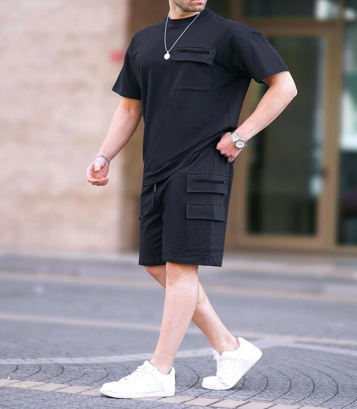Men's Clothing Summer Multi Pocket Workwear Short Sleeved T Shirt Shorts Casual Suit_viptrois.com
