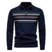 Men's Half-Zip Knit Sweater – Slim Fit Striped Pullover (95% Cotton, 5% Elastane, S-XXL, Green/Navy/Khaki/Light Grey)_viptrois.com