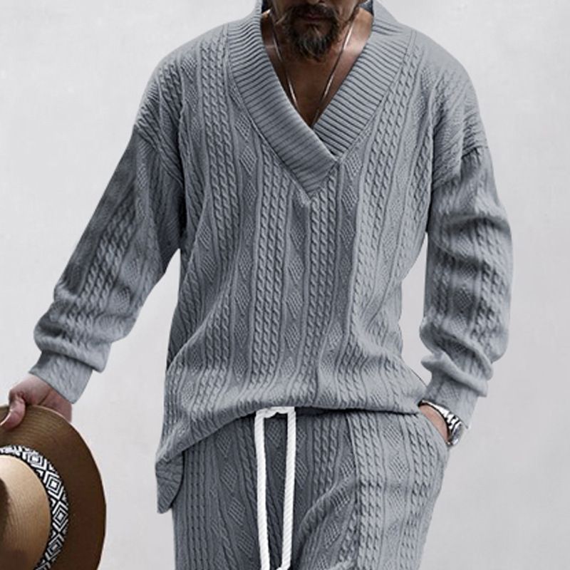 Men's Clothing Men's Jacquard Knit Sweater Casual Long Sleeve Pullover High-Street Loose Fit T-Shirt Top_viptrois.com