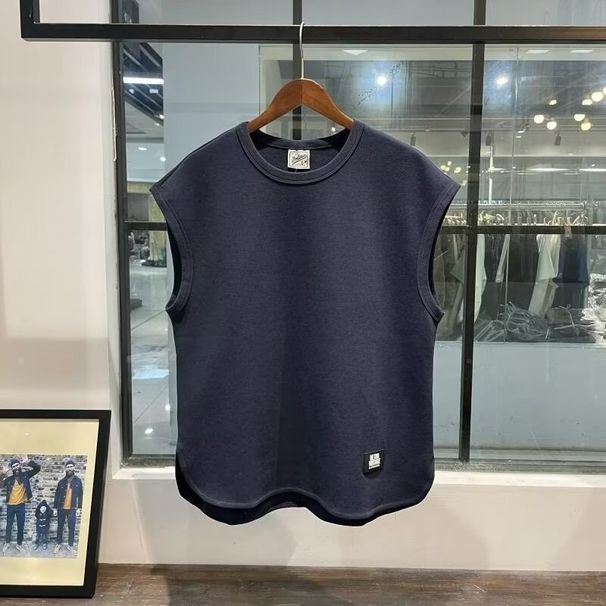 Men's Clothing Retro Sleeveless T Shirt Men's Waistcoat Loose Versatile Solid Color Casual Men Ins Trendy Solid Color Vest Outer Wear_viptrois.com