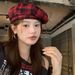 British Plaid JK Style Beret For Women, Spring And Autumn, Face Slimming Artist Hat, Large Head Circumference Newsboy_viptrois.com