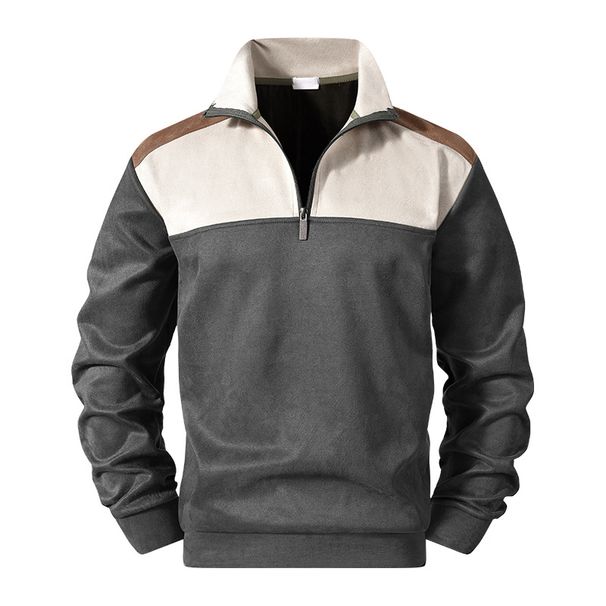 Men's Clothing Zip Up Jacket Zip-Up Half-Sleeve Hoodie – Stylish Color-Block Stand Collar Pullover For Casual & Outdoor Wear (S-3XL, Green/Gray)_viptrois.com