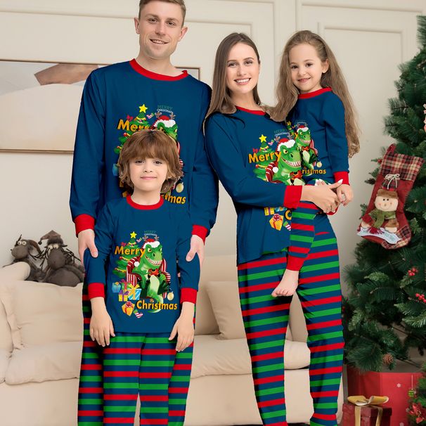 Christmas Family new Dinosaur letters Christmas family print home suit pajamas set_viptrois.com