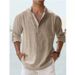 2025 Men's Linen Stand Collar Long-sleeved T-shirt, Loose-fitting Undershirt, Pure Color Long-sleeved Shirt_viptrois.com