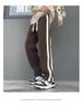 Men's Casual Straight-Leg Jogger Pants With Adjustable Drawstring, Striped Design, Comfortable & Breathable Polyester Blend For Teens & Young Adults_viptrois.com