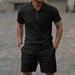 Men's Clothing Solid Color Jacquard Lapel Button Short Sleeved Shorts Suit_viptrois.com
