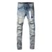 Casual Custom Silk Label Denim High Quality Breathable Fitting Ripped Streets Styles Purple Jeans Ripped Men's Blue_viptrois.com