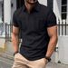 Men's Clothing New Long Placket Button Lapel Double Pocket Solid Color Short Sleeve Casual Polo Shirt_viptrois.com