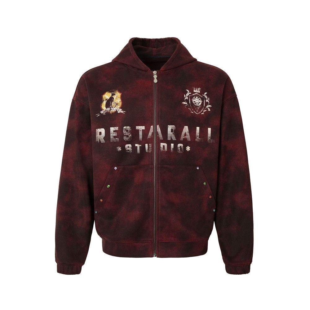 Design Sense Badge Letter Tie-Dye Hooded Sweatshirt Spring And Autumn Men's Trendy Niche Loose Casual Jacket_viptrois.com