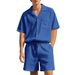 Men's Summer Casual Shirt And Shorts Set Loose Fit Simple Americana Corduroy Short Sleeved Suit American Style_viptrois.com