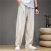 Men's Clothing Linen Pants Breathable Loose Fit Casual Trousers For Summer Straight Leg Comfortable Elastic Waistband - Multiple Colors & Sizes_viptrois.com