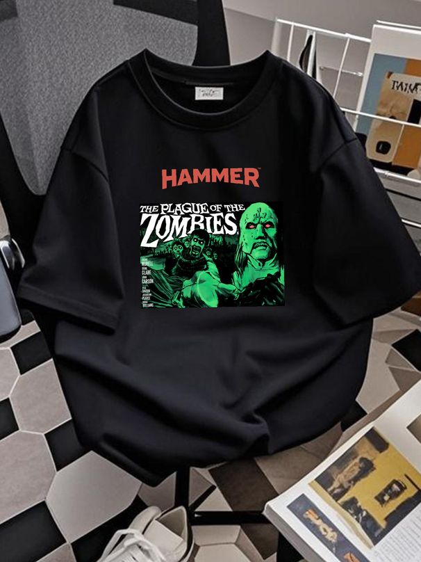 Men's Hammer Horror The Plague Of The Zombies T-shirt Small Black Slightly Unisex Comfortable Streetwear Summer Fashion Stretched Stylish_viptrois.com