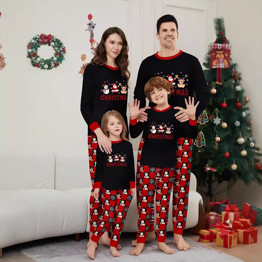 Christmas Santa Claus Snowman letters Christmas family suit printed homewear pajamas_viptrois.com