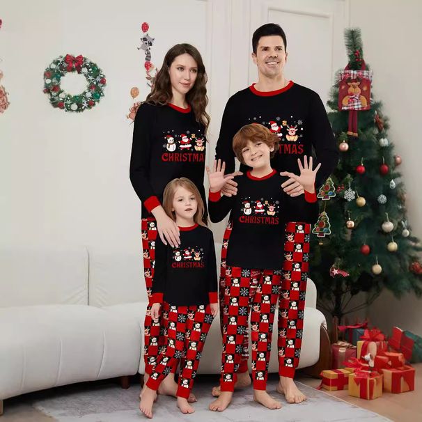 Christmas Santa Claus Snowman letters Christmas family suit printed homewear pajamas_viptrois.com