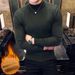 FW11110 2025 Winter Fleece Lined Half Turtleneck Sweater Base Shirt Men Slim Fit Non-Iron Pullover Long Sleeve Casual_viptrois.com