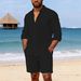 Men's Linen Long Sleeve Casual Top And Shorts Set New Style Comfortable Breathable Men's Clothing_viptrois.com