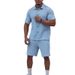 Men's Summer Short-Sleeve Shirt & Shorts Set – Breathable Polyester Casual Suit (Black/Blue/White/Gray, S-XXL)_viptrois.com