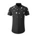 Men's Short-Sleeve Shirt – 3D Star Embroidery, Breathable Cotton, Slim Fit (White/Black)_viptrois.com
