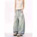 "Men's Deconstructed Washed Jeans – Distressed Blade-Cut Wide-Leg Trousers (Vintage Streetwear, Oversized Fit,Summer Lightweight)"_viptrois.com