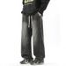 Relaxed Fit Straight Leg Men's Jeans - Classic Vintage Washed Denim Trousers For Casual Wear Breathable Cotton-Blend Fabric_viptrois.com