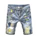 Summer Trendy Brand Contrast Color Shorts Men's High Street Handsome Ripped Patch Jeans Men's Trendy Ink Splashed Loose Shorts_viptrois.com