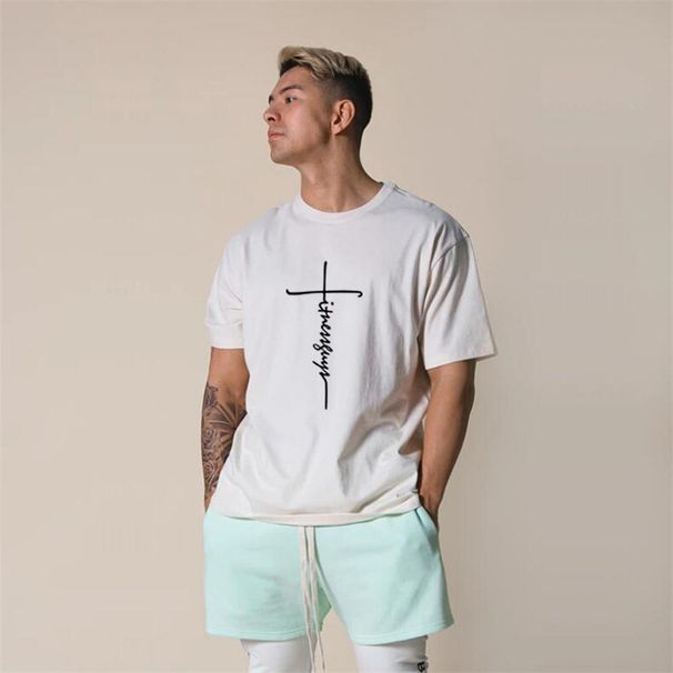 Fitness Pure Cotton T-shirt Men's 240g Heavy Short Sleeves, Men's Crew Neck Loose Plus Size Top Casual Sweat Absorption_viptrois.com