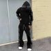 Men's Clothing Sweatshirt And Trousers Cursive Letter Print Men's Trendy Streetwear Hooded Zip-Up Sweatshirt & Pants Set With Graffiti Letter Print_viptrois.com