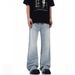 Men's Clothing Retro Lightning Pattern Washed Ice Blue Pants_viptrois.com