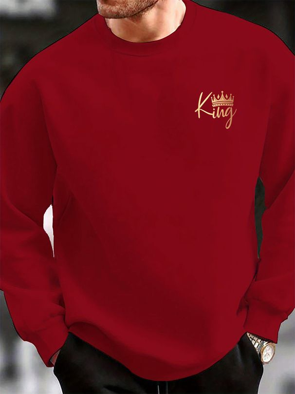 Men's Loose Casual Fashionable Classic KING Letter Pattern Printed Round Neck Long Sleeved Sweatshirt Suitable For Autumn And Winter Wear_viptrois.com