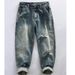 Men's Clothing Spring And Autumn Retro Jeans Men's Loose Straight Pants Trendy Stitching Washed Workwear Denim Trousers_viptrois.com