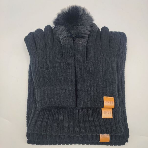 3pcs/set Unisex Knit Set – Beanie Scarf Gloves Combo With Touchscreen (Winter Warm & Couple Style)_viptrois.com