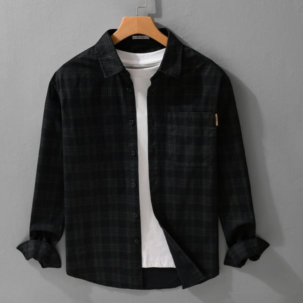 Men's Simple And Versatile Long Sleeved Shirt, Loose, Comfortable, Breathable, Fresh, Plaid Casual Shirt_viptrois.com