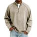 Men's Retro Long Sleeve T-Shirt - Stand Collar Half-Zip Pullover With Raglan Sleeves (Black, Grey, Olive, 10 Colors)_viptrois.com