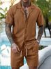 Men's Breathable Openwork Knitted Set Short Sleeved Shirt And Shorts European American Style Casual Two-Piece Summer Clothing_viptrois.com