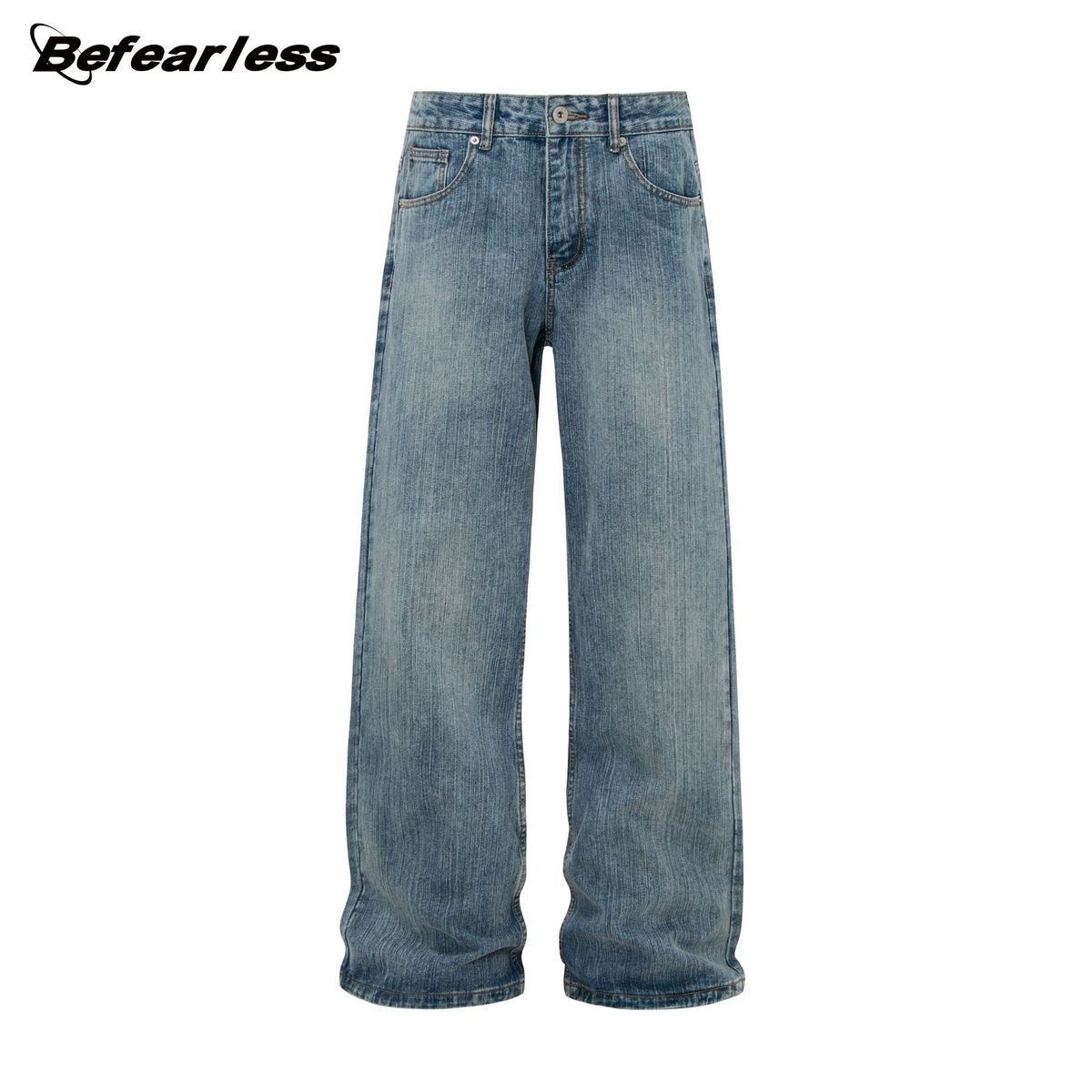 Men's Clothing American Retro Heavyweight 15.5oz Washed Flared Jeans For Men And Women, Loose Cleanfit Casual Trousers_viptrois.com