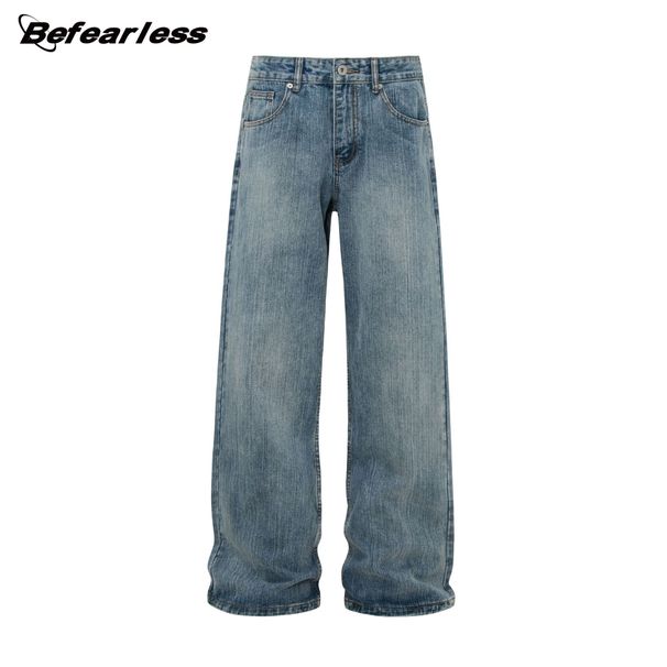 Men's Clothing American Retro Heavyweight 15.5oz Washed Flared Jeans For Men And Women, Loose Cleanfit Casual Trousers_viptrois.com