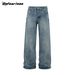 Men's Clothing American Retro Heavyweight 15.5oz Washed Flared Jeans For Men And Women, Loose Cleanfit Casual Trousers_viptrois.com