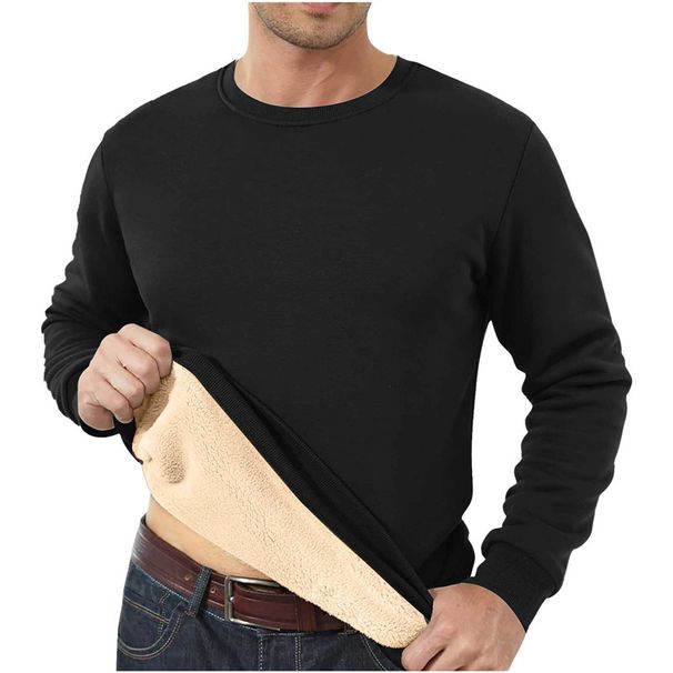 We Offer Autumn And Winter Sweatshirts For Men, With Fleece Round-Neck Solid Color Loose Thermal Underwear And Thick Men_viptrois.com