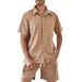 Men's Clothing Textured Vacation Shirt Casual Fashion Short Sleeved Shorts Suit_viptrois.com
