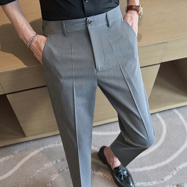Spring Summer Men's Casual Trousers Slim Fit Cropped Cooling Fabric Bottoms for Men_viptrois.com